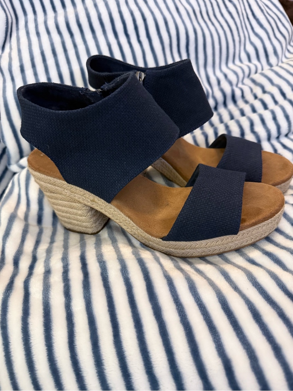 Toms Navy Fabric Espadrille Heel Sandals